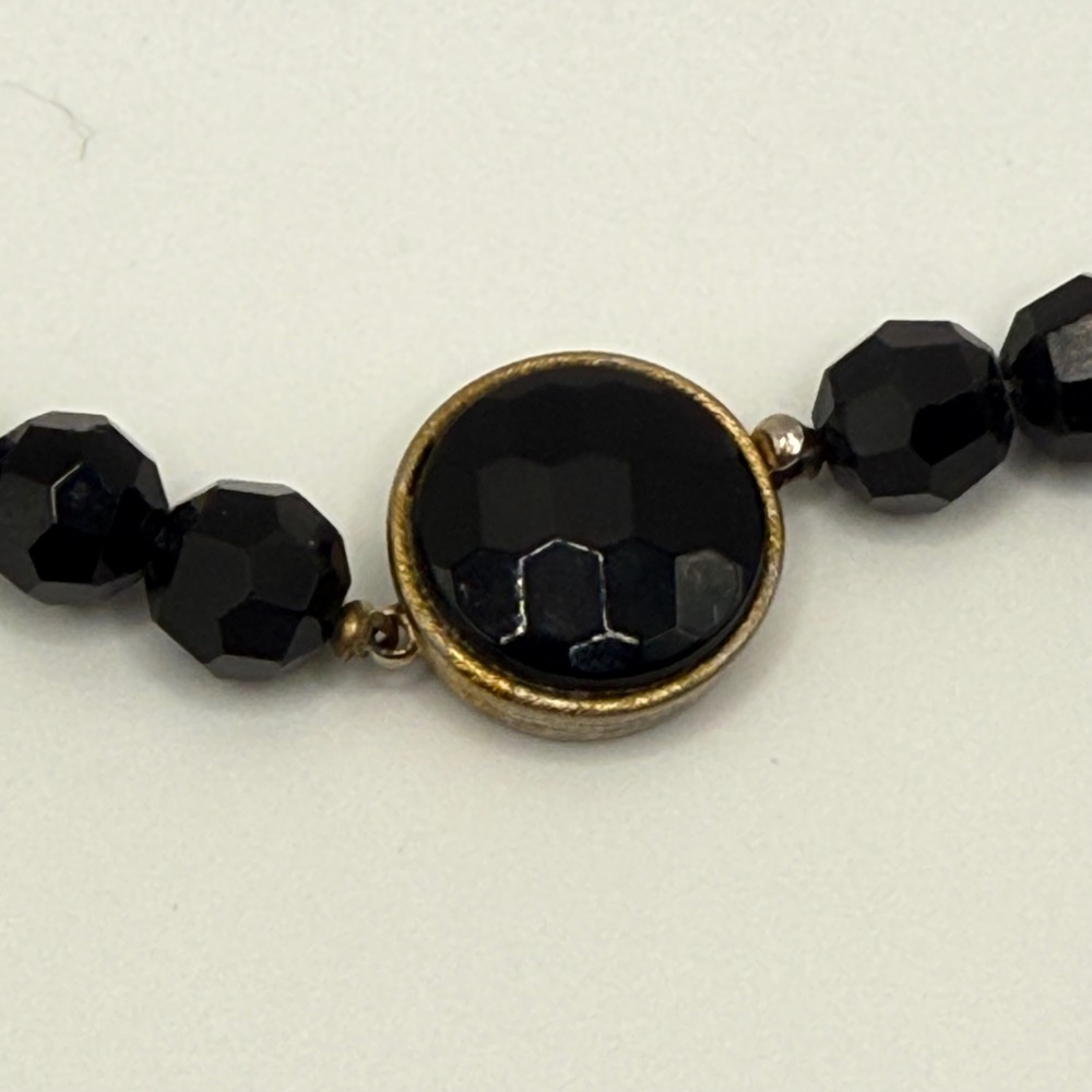 Vintage Faceted Black Glass Bead Necklace 18 Inch Decorative Box Clasp Jewelry - Picture 3 of 5